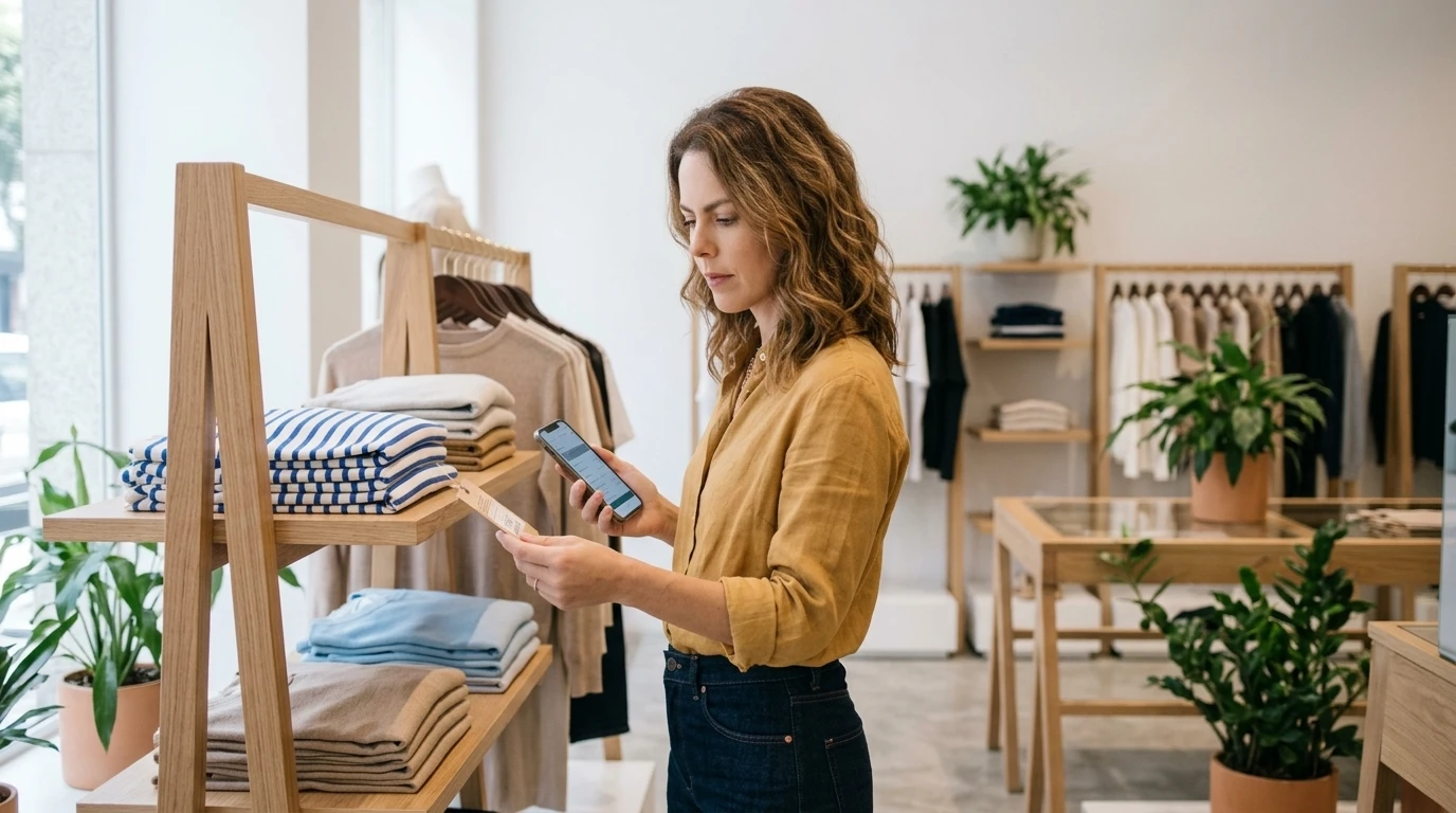 Organized clothing store with the TagPlus management system in use