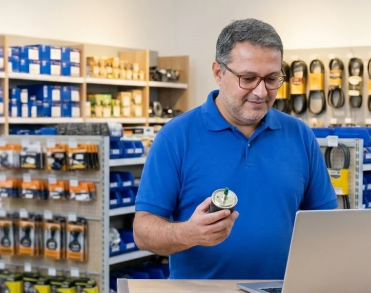Auto parts retailer using TagPlus on a laptop