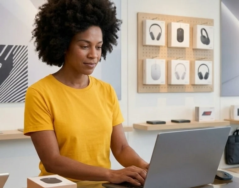 IT retailer using TagPlus on a laptop